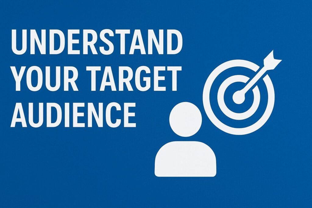 Featured article banner with the text ‘Understand Your Target Audience’ on a blue background, alongside a white user icon and a target with an arrow hitting the center.