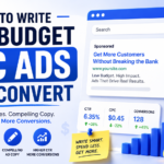 Cheap PPC Advertising guide illustration showing low-budget PPC ads, Google Ads campaign optimization, cost-per-click metrics, conversions, and digital marketing strategy.